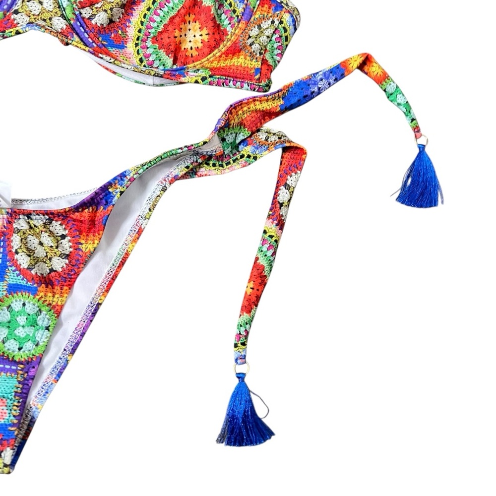 Colorful Crochet-Print Bikini Set - Multi - Picture 3 of 7